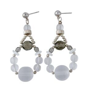 Estate Sterling Silver 925 Gray Crystal Bead Dangle Earrings